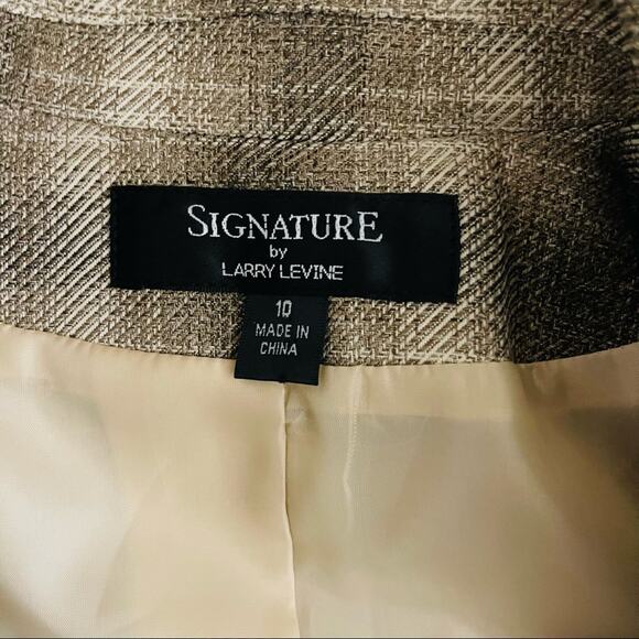 NEW Larry Levine brown cream plaid preppy tie button classic blazer jacket 10 - Picture 6 of 8